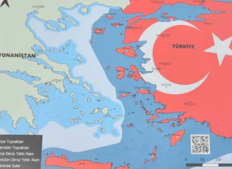  Τουρκική προκλητικότητα: Σκληρή απάντηση Αθήνας τουρκικό χάρτη με το Αιγαίο και την Κρήτη